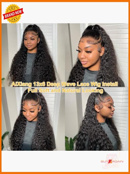 36 Inch Deep Wave Lace Front Wig Human Hair 200% Density Glueless Wet and Wavy main image 5